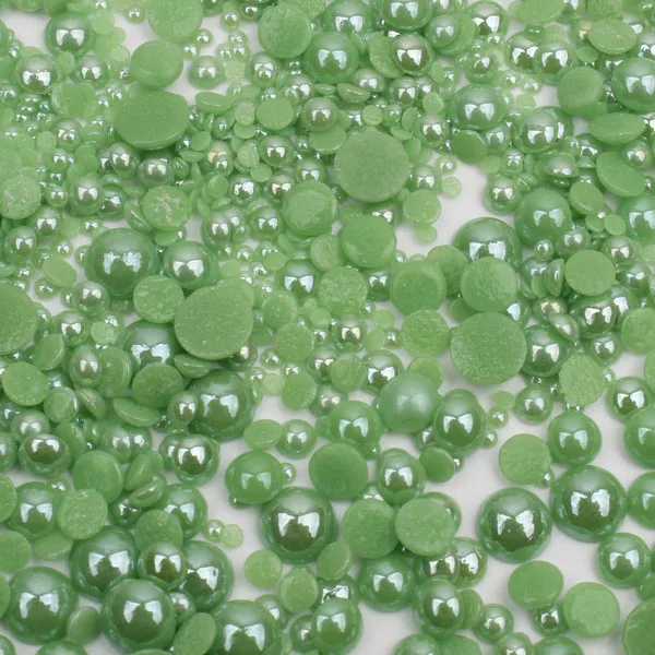 Разные цвета и размеры 2,5-8 мм керамические бусины полукруглые жемчужины 1900 шт DIY плоские с оборота жемчужные камни и Кристаллы ювелирные изделия Аксессуары для дизайна ногтей - Цвет: Green