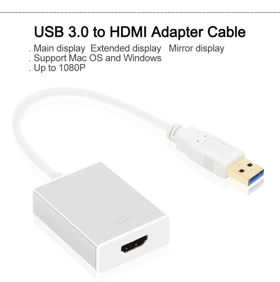 USB3.0 Male to HDMI Female Converter Cable 1080P Cable Aluminium Alloy USB to HDMI External Video Card Multi Monitor Adapter (1)