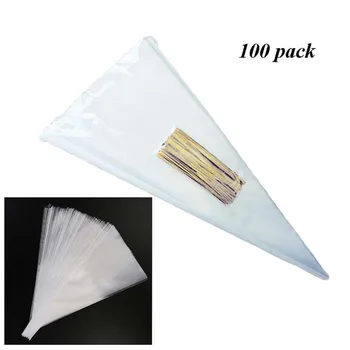

100pcs/set DIY Wedding Birthday Party Sweet Clear Cake Candy Desserts Cone Storage Transparent Gift Bags Decoration