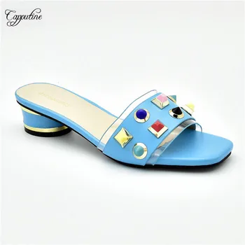 

New coming sky blue African medium heel pumps hot sale slip-on shoes for fashion lady 1020-45 heel height 4.5cm
