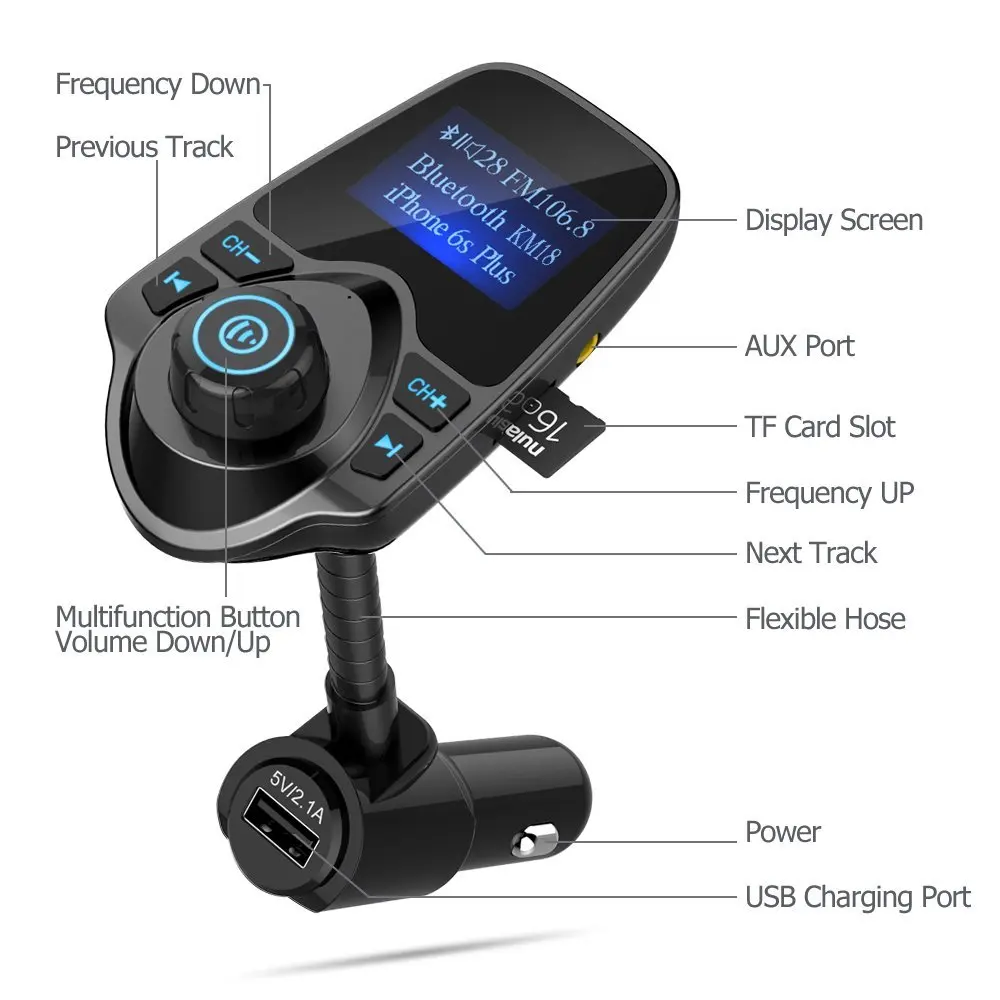 Nulaxy 1.44 LCD Wireless Bluetooth FM Transmitter In-Car Radio Adapter Kit USB 