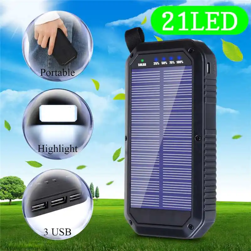 

Solar Power Bank 8000mAh 21LED Light Waterproof Compasses Solar Charger 3USB Ports External Charger Powerbank for Smartphone
