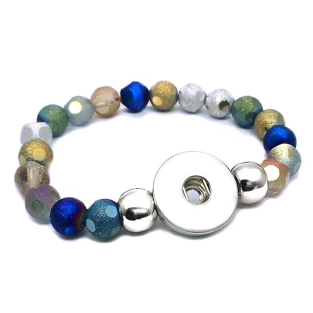 

New 286 Interchangeable Candy Colors Expandable Stretch Acrylic Glass Bead Bracelet fit 18mm Snap Button Jewelry For women