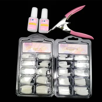

100 Pcs Natural & 100PCS White False Acrylic Nail Kit French Tips & Nail Art Glue Cutter Tools Kits Set To Build Gel Nails