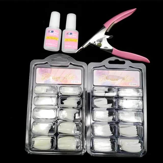 100 Pcs Natural 100pcs White False Acrylic Nail Kit French Tips 100 Pcs Natural 100pcs White False Acrylic Nail Kit French Tips Art Glue