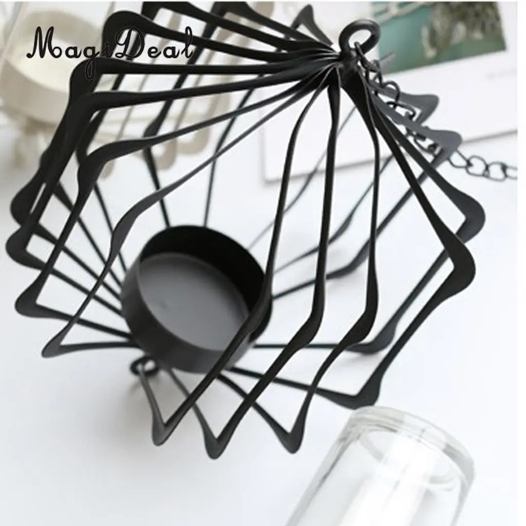 MagiDeal Wire Hanging Chain Hollow Vintage Geometric Tealight Candle Holder Mood Light Candleholder Candlestick Lantern Case