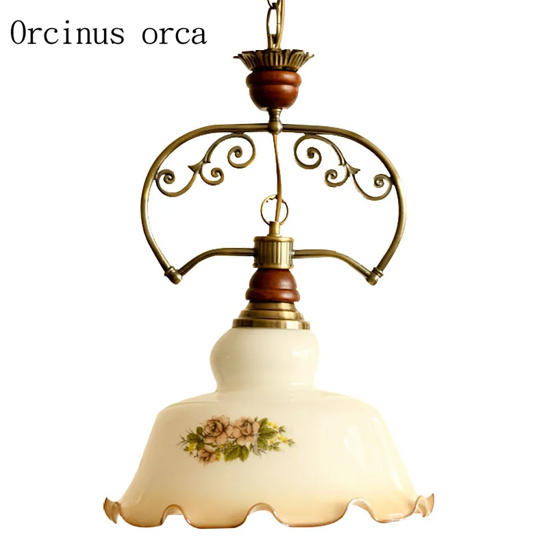 

American country solid wood chandelier living room corridor restaurant Mediterranean retro painted LED single head Chandelier