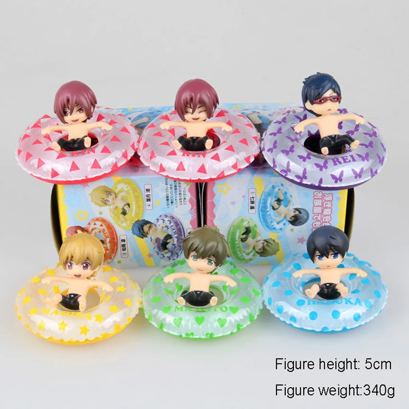 

Free Shipping 6pcs 2" Free High Speed Nanase Harua Makoto Swim Ring Boxed 5cm PVC Action Figure Model Collection Doll Toys Gift