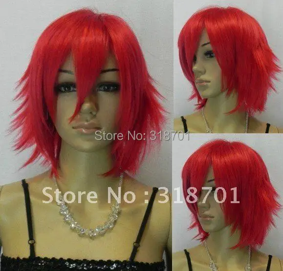 

(Free Shipping)  Exquisite short red straight cosplay lady hair full wigs