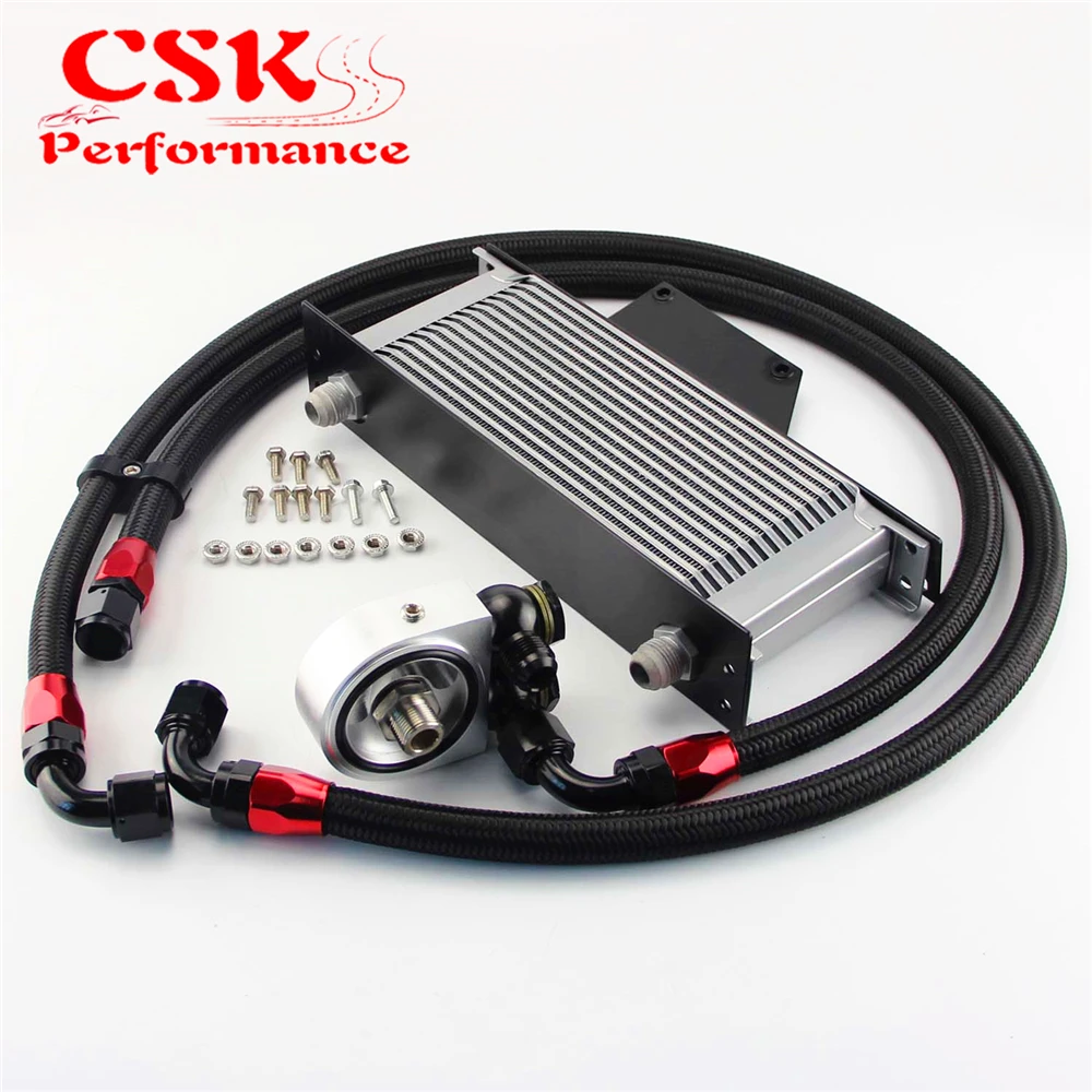 

16 Row AN10 Racing Engine Oil Cooler Kit Fits For 01-05 Subaru Impreza WRX/STi Black / Silver