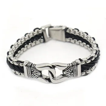 

Stainless Steel Bracelets & Bangles 226mm Men Leather Bracelets Men Jewelry 2018 New Gift for Men