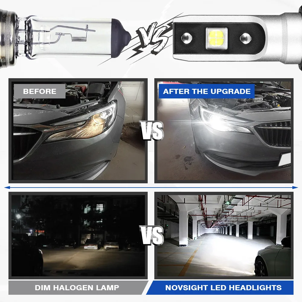 NOVSIGHT Автомобильные светодиодные лампы фар H7 H11 светодиодный H4 9005 HB3 9006 HB4 6000k фары