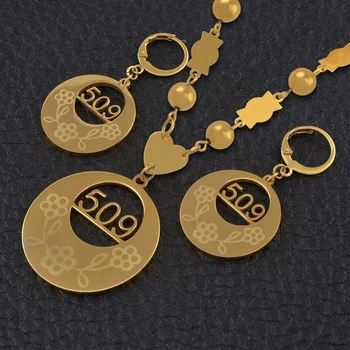 

Anniyo Haiti Pendant Beads Necklaces Earrings Set for Women Ayiti Ethnic Items Gold Color Jewelry Gifts of Haiti #042521S