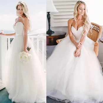 

Vestidos De Noiva Sweetheart A-Line Elegant Bridal Dress Spaghetti Straps Simple White Tulle Summer Wedding Dress Custom Made