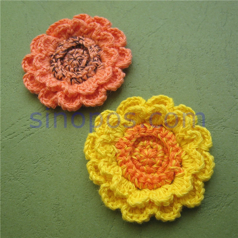 

Handmade Crochet Sunflower 2", quilting scrapbook DIY 3D craft cotton fabric applique decorative brooch flowers sew-on corsage