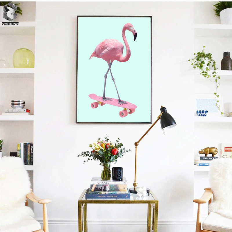 

Skateboard Flamingo Posters and Prints Wall Art Canvas Painting Pictures For Living Room Scandinavian Home Decor