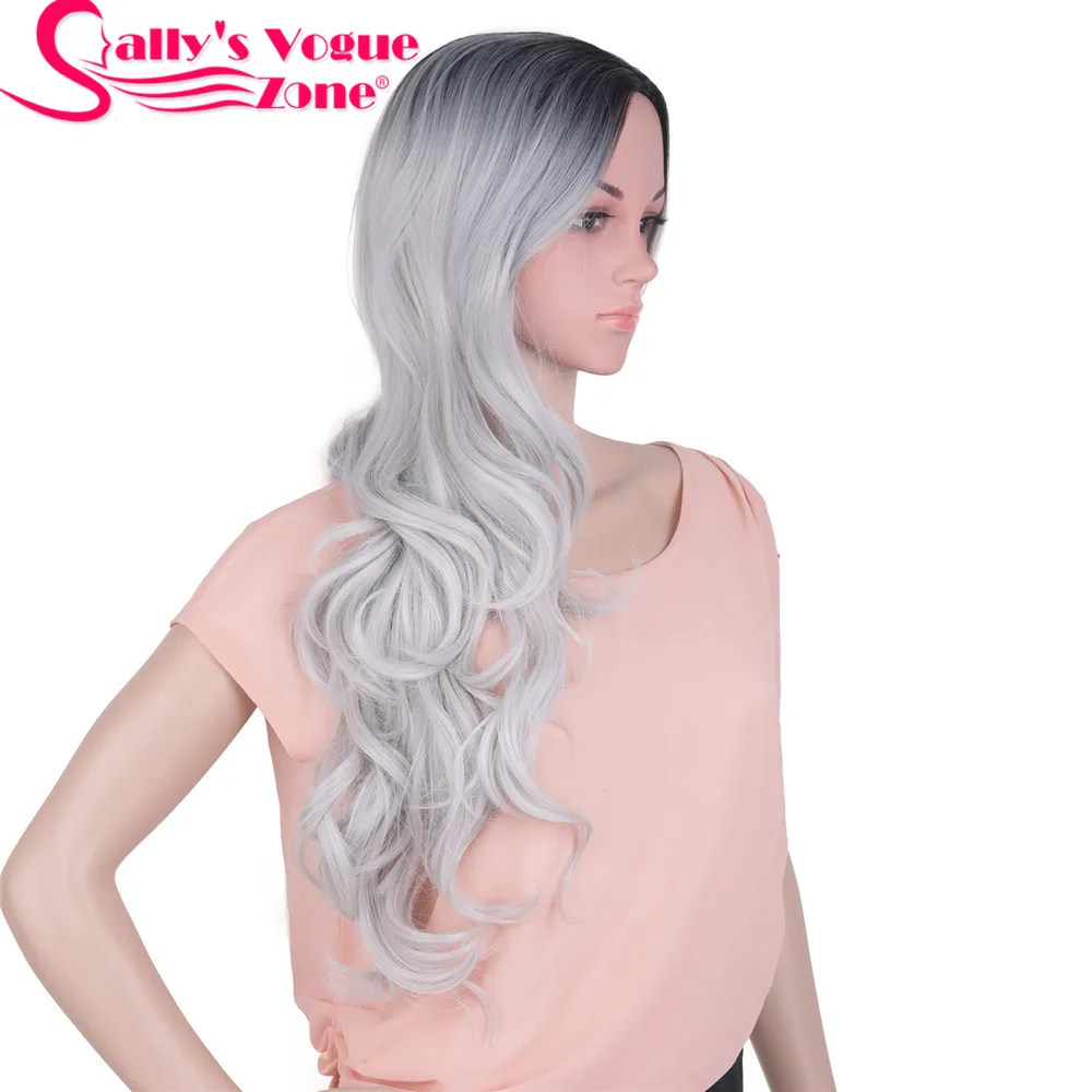 Sallyhair Ombre черный серебристый серый цвет длинные прямые парики 24 дюймов термостойкие для женщин волосы синтетические парики
