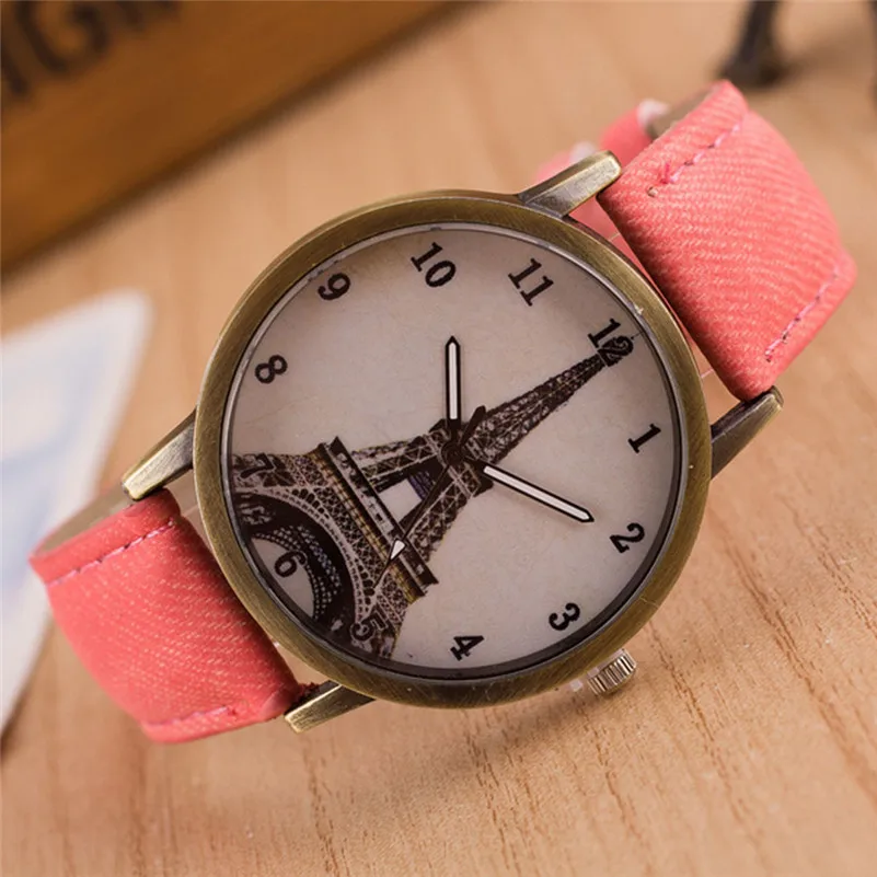 Fashion Women Watches Retro Iron Tower Cowboy Leather Band Analog Quartz Watch Wrist Watch Relogio Feminino #AP28 (28)
