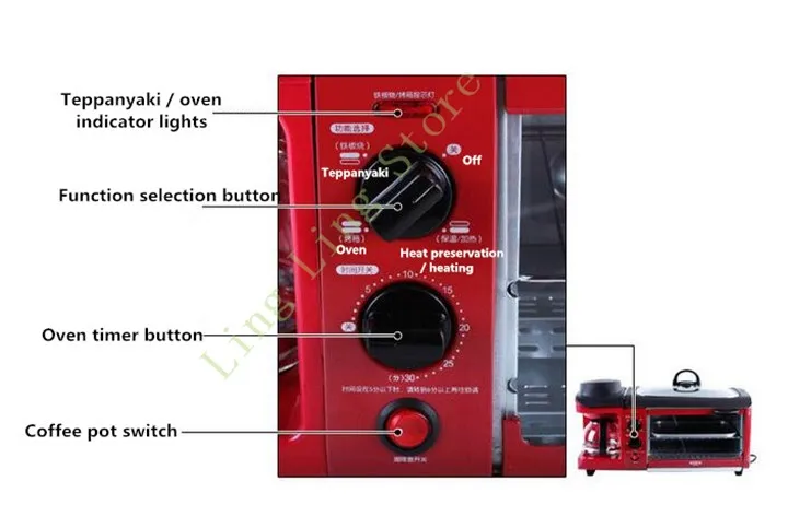 220 В многофункциональная 3 в 1 машина для завтрака, тостер, духовка, электрическая сковорода, Кофеварка, чайник