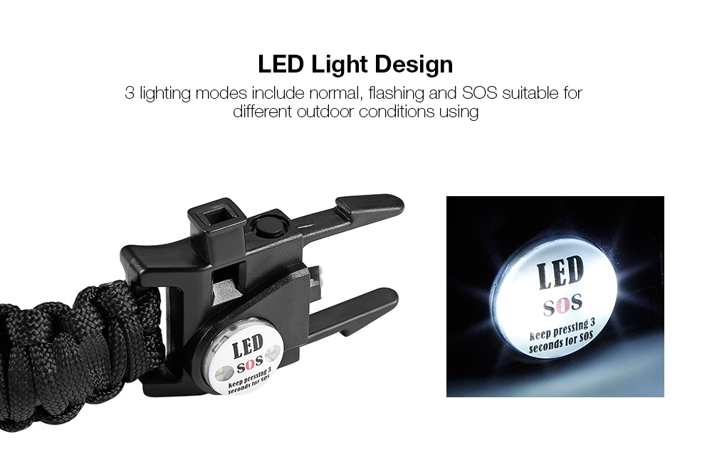 Открытый Аварийный Браслет для выживания SOS светодиодный светильник Кемпинг-параккорд веревка многофункциональный инструмент для выживания свисток Компас браслет