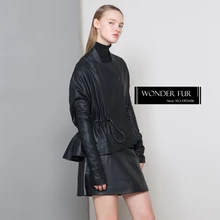 Кожаная куртка из натуральной овечьей кожи с регулируемой талией, мягкое кожаное пальто с круглым вырезом, в сдержанном стиле, с рукавом, тканевая кожа