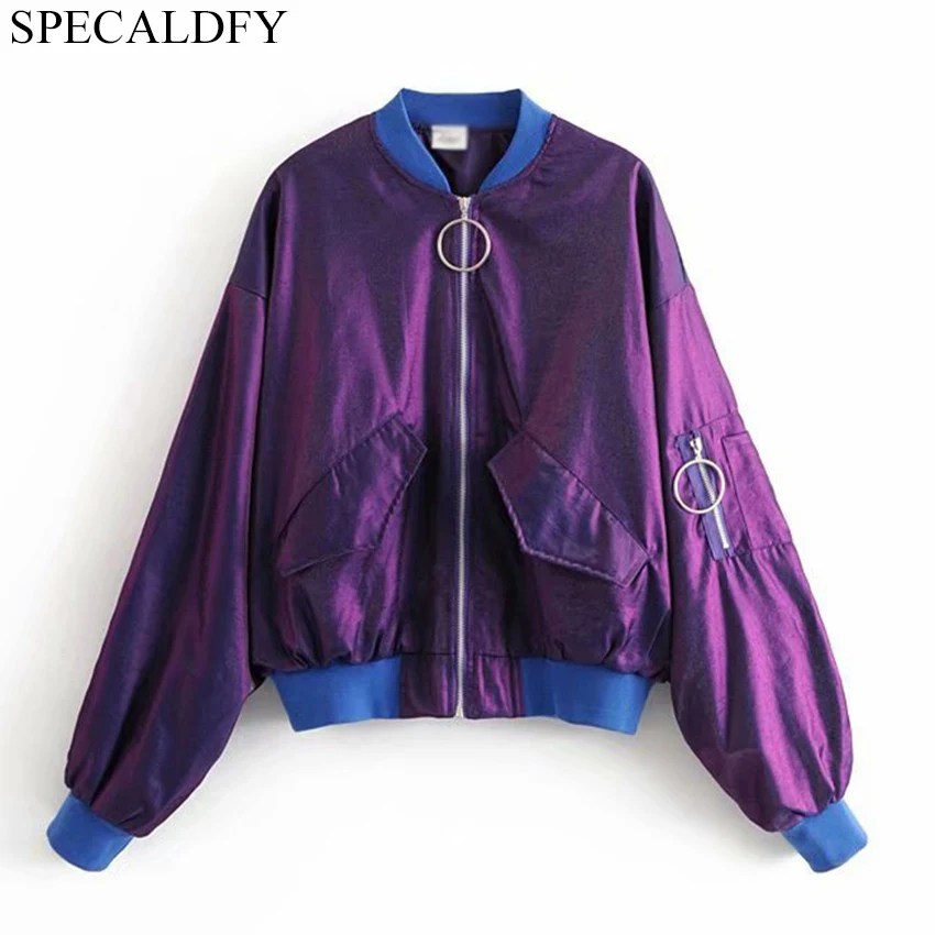 Koop 2018 Plus Size Bomberjack Vrouwen Basic Jas Straat Cool Harajuku Jassen Lente Herfst Heldere Paars Jassen Chaqueta Mujer