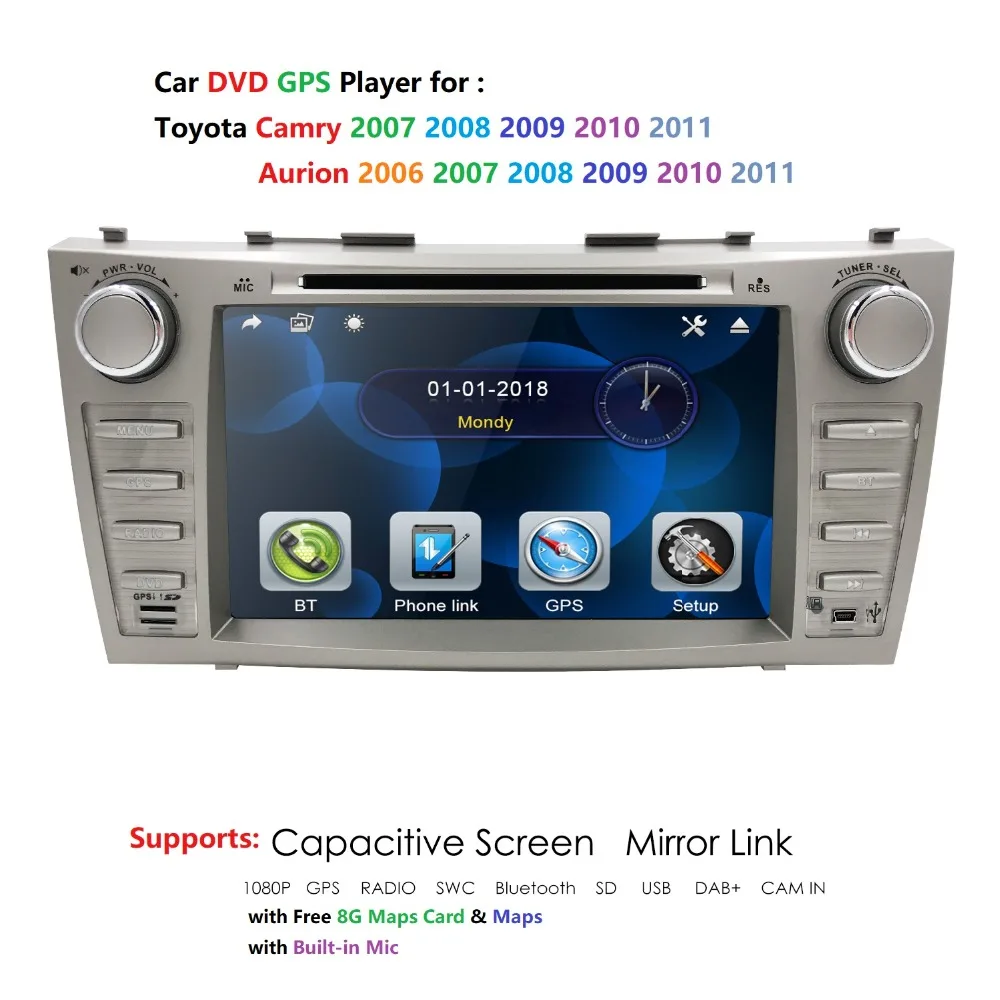 

8''2din car radio gps Navigation Monitor For Toyota Camry AURION HeadUnit Car Stereo radio steering wheel Bluetooth DAB+ RDS CAM