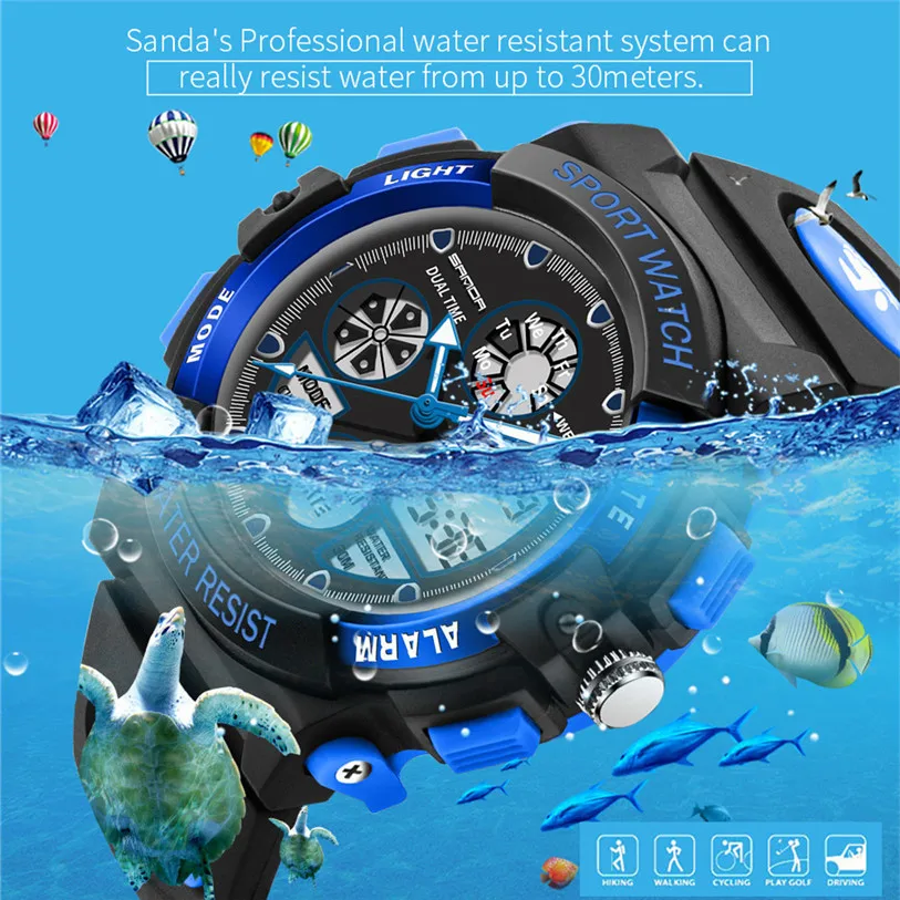 

Sport Watch Double Display Cold Light Electronic Waterproof Mens Student Montre Homme Clock Stainless Steel 71019