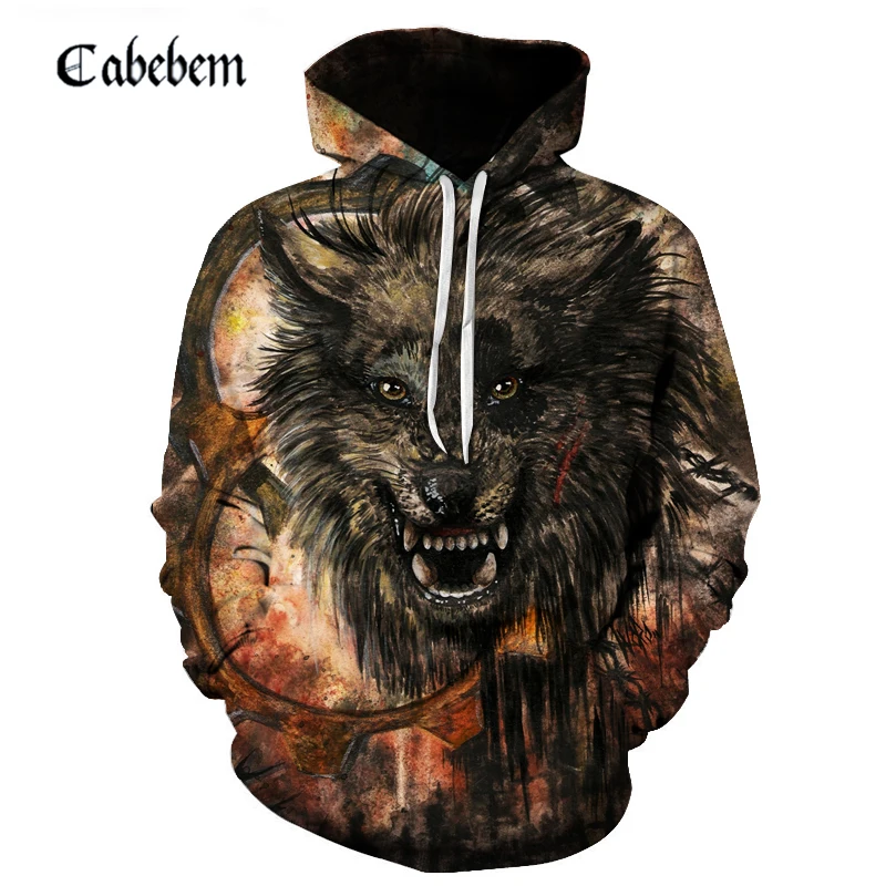 

3D ferocious Wolf printed hoodie pullover 3D printed digital sweatshirt for men casual high quality long sleeve hoodie brand