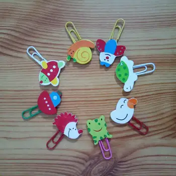

1200pcs Cute Cartoon Animal Pattern Wooden Paper Note Clips Bookmark Paper clip Learning Office Supplies Random Send