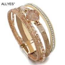 ALLYES камень очарование кожаные браслеты для женщин мода кристалл дамы многослойные, в стиле бохо широкий браслет обруча женские ювелирные изделия