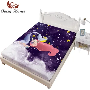 

100% Polyester Mermaid Stars Kids Fitted Sheet Set with 2 Pillow Shams Sea Mattress Cover 1Pc 3Pcs