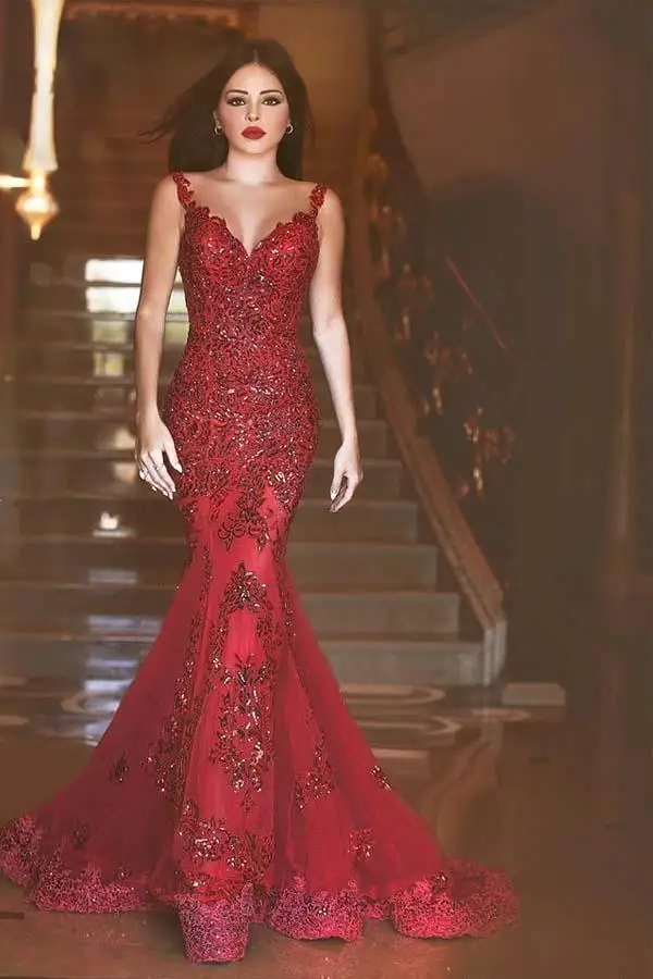 robe de soiree longue 2019 Sleeveless Mermaid Prom Dress Gown Tulle With Appliques Red Bodycon Evening Dresses Long Vestido robe de soiree longue 2019 Sleeveless Mermaid Prom Dress Gown Tulle With Appliques Red Bodycon Evening Dresses Long Vestido