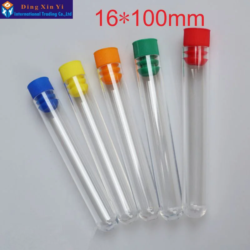 

50pcs/lot 16*100mm plastic test tube with plug hard plastic tube polystyrene test tube High transparency The color can choose