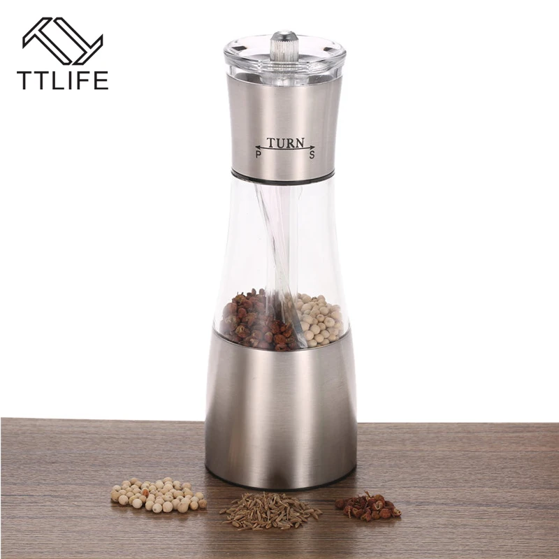 

TTLIFE Hot Sell 2 in1 stainless steel Advanced salt shaker salt pepper spice mill spice vanilla Cooking Tools