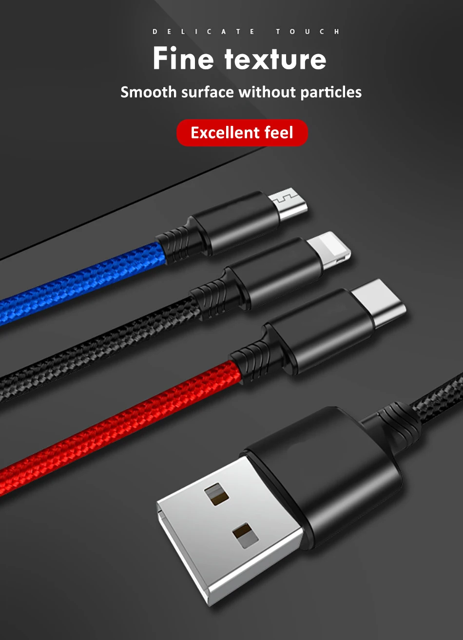 !ACCEZZ Nylon Charging Cable 3 in 1 Lighting Micro USB Type C For iPhone X 7 8 6 Plus For Samsung Xiaomi 5 Fast Charge Cord Line (4)