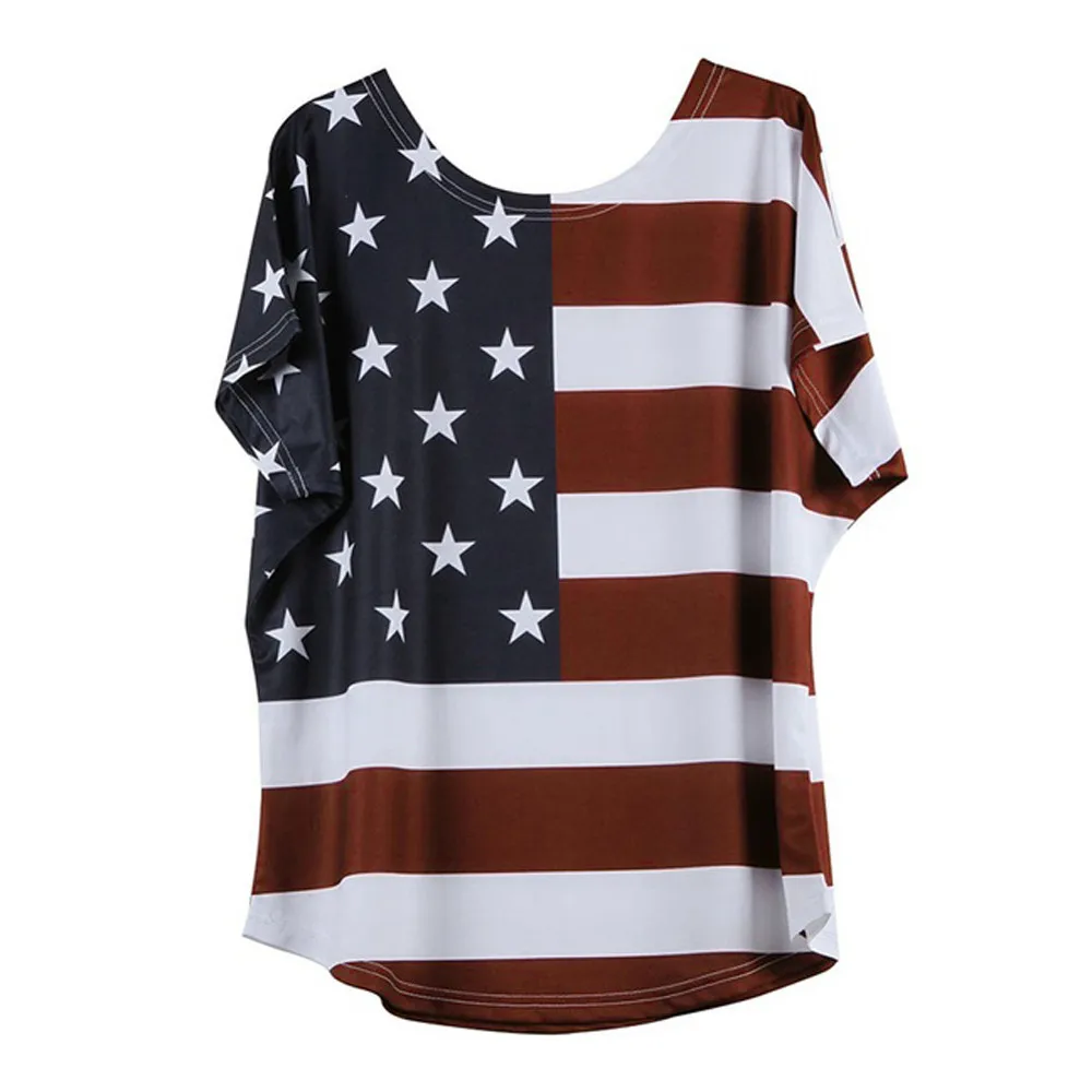 

Feitong Plus Size Women T Shirts Ladies Causal Shorts Sleeve Loose Star Stripe USA Flag America Tee-Shirt Femme camisas mujer