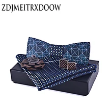 Деревянный галстук-бабочка для Для мужчин Тканые Вечерние свадебные красный, белый в полоску себя бабочкой Pocket Square Set галстук-бабочка платок запонки набор