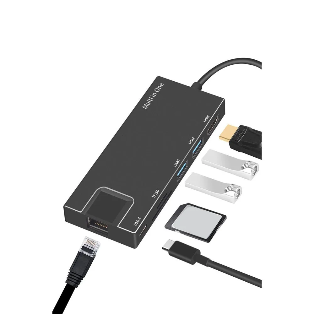 

2018 New USB C to Type C 6 in 1 USB 3.0 Hub HDMI 4K RJ45 Adapter Micro SD TF Card Reader HUB