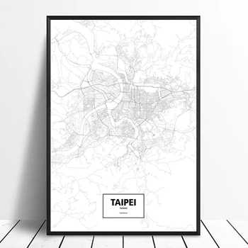 

Taipei Taiwan Black White Custom World City Map Poster Canvas Print Nordic Style Wall Art Home Decor