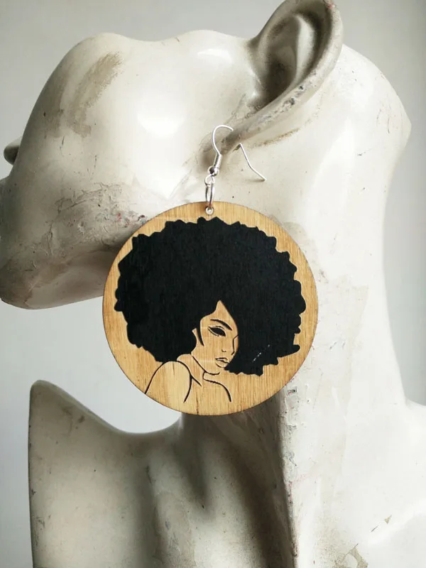 

1 pair afro girl silhouette fashion popular wood earings for women K-040