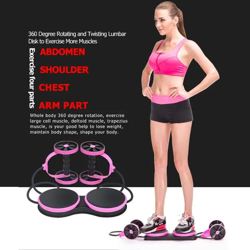 Ab Roller Wheel with Mat Abdominal Trainer Wheel Arm Waist Leg Exercise Multi-functional Resistance Pull Rope Fitness Equipment