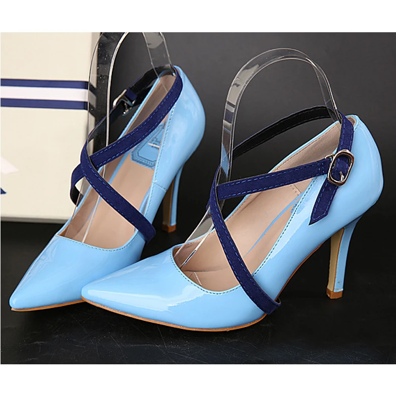 BSAID/1 пара женской обуви 58 см Яркие Кожаные Туфли-лодочки с перекрестной шнуровкой и пряжкой из искусственной кожи 14 цветов - Цвет: Suede DarkBlue