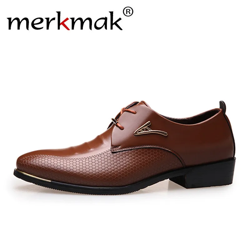 

Merkmak Luxury Brand Men Dress Shoes PU Leather Shoes Men Oxfords Wedding Party Shoes Metal Buckle Design Men's Flats Footwear