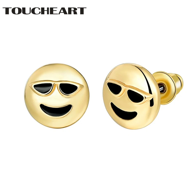 

TOUCHEART Top Quality Brand Stud Earrings For Women Gold Plated Emoji Smile Face Earrings Fashion Jewelry SER160146