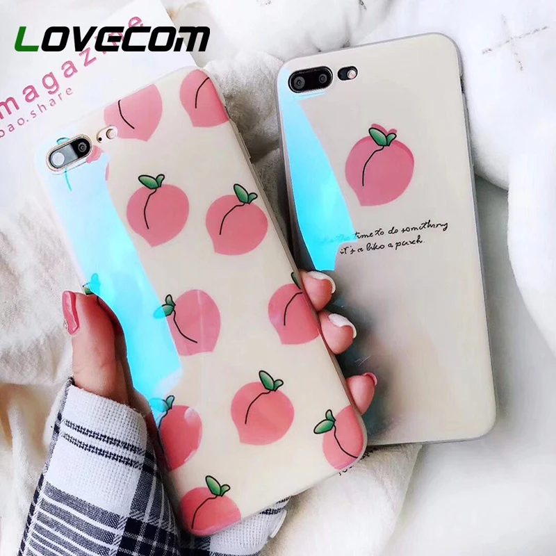 

LOVECOM Cute Cartoon Peaches Case For iPhone X XS Max XR 6 6S 7 8 Plus Full Body Quotes Blue Light Soft IMD Phone Back Cover