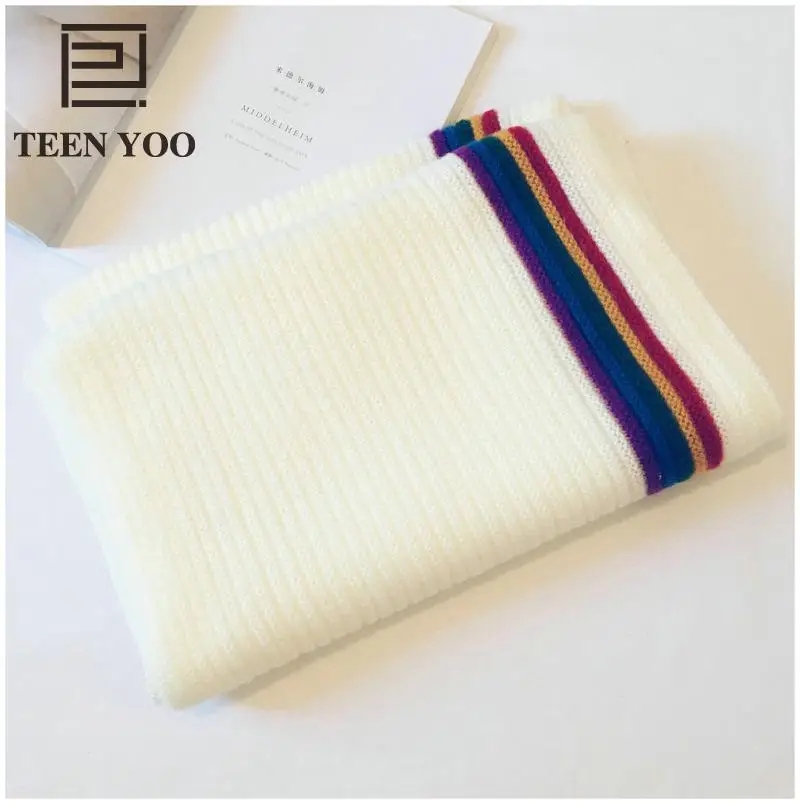 

Fashion Women Scarf Rainbow Coloured Striped Stitching Pure Color Knitted Scarf Female Student Warm Collar Winter Outdoor Casual