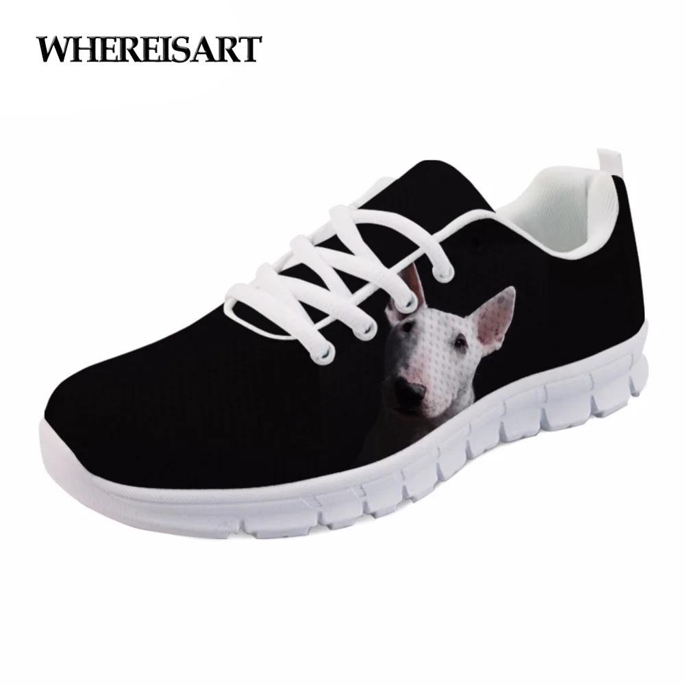 

WHEREISART Women's Shoes Animal Bull Terrier Print Casual Female Walking Sneakers Air mesh Breathable Girls Flats Ladies Sapato