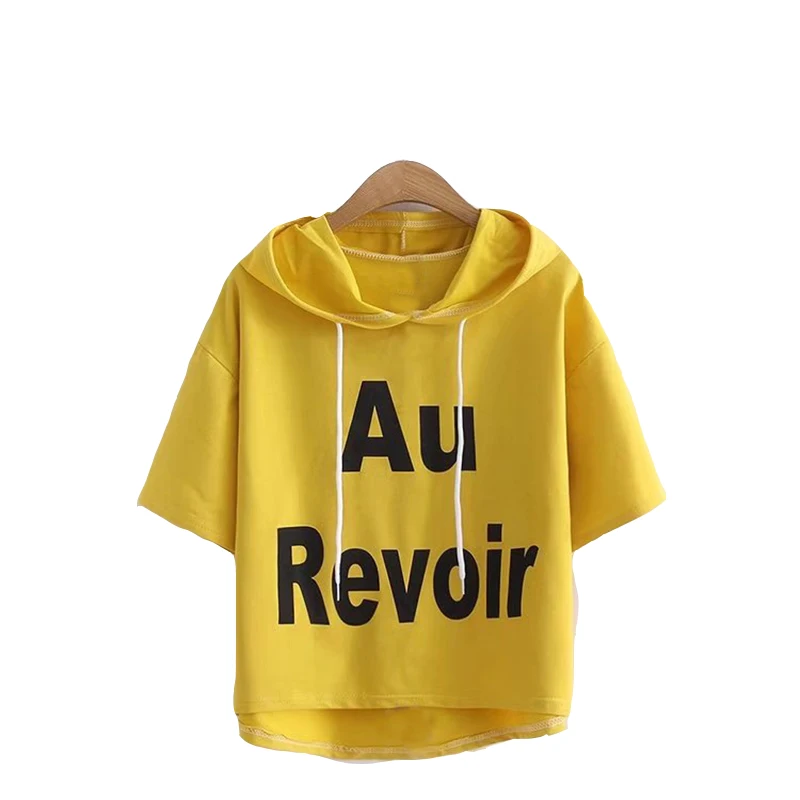 

Hooded letter printed short-sleeved t-shirt female 2019 summer new loose thin shirt female Korean version