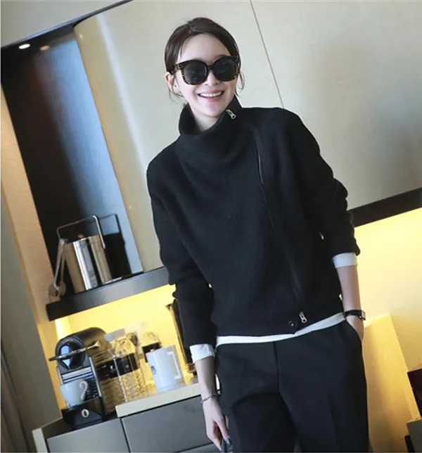 

wool cotton blend knit women fashion short zipper cardigan sweater coat high collar S-2XL wholesale retail
